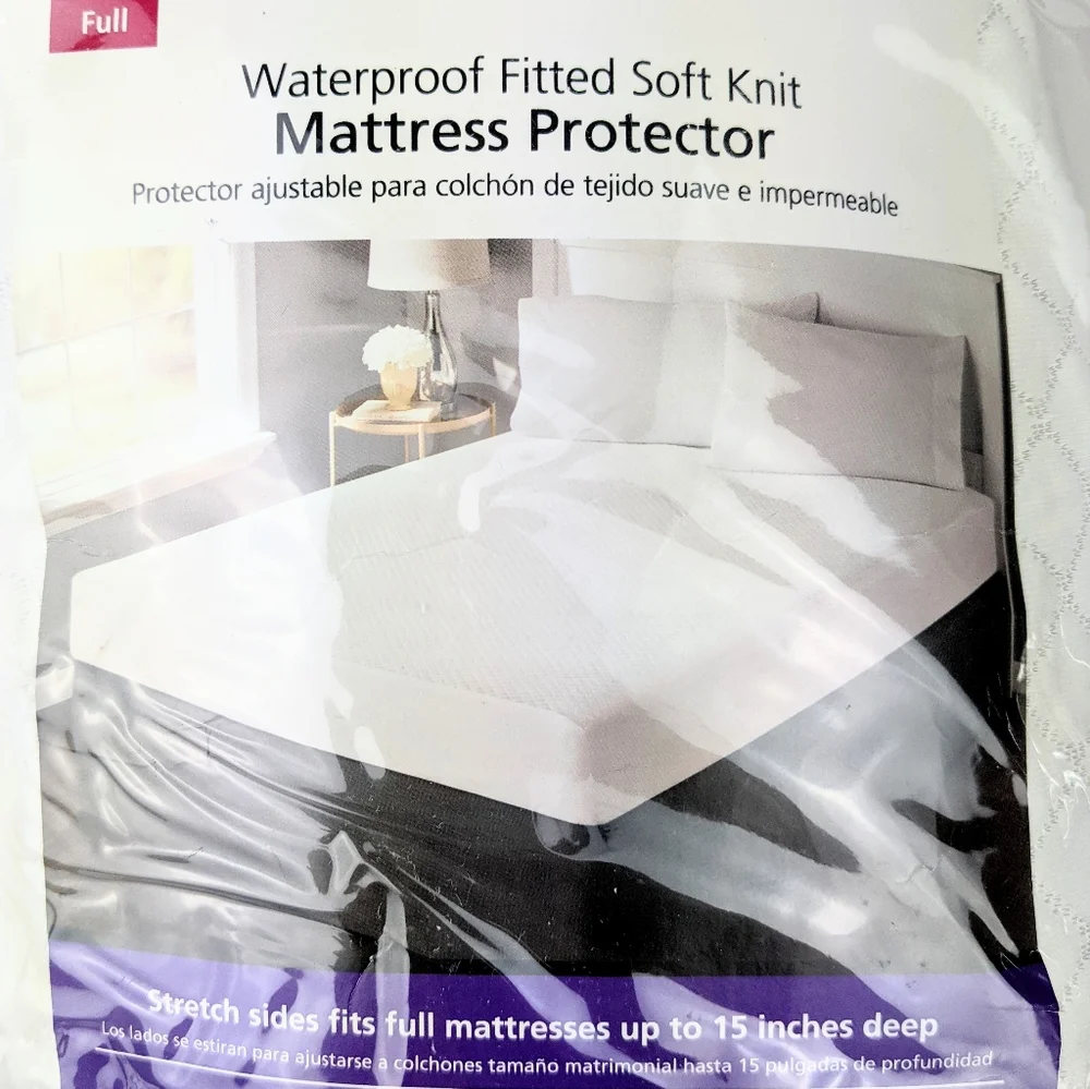 Mainstays Waterproof Fitted Soft Knit White Mattress Protector Full Size New